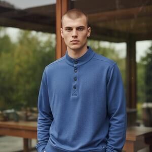 Cutter & Buck Men’s Blue Mock Neck Henley Pullover Sweatshirt Size L Athleisure